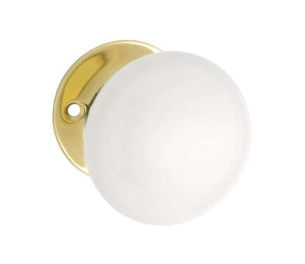 Porcelain Door Knob – Round Rose - Polished Brass