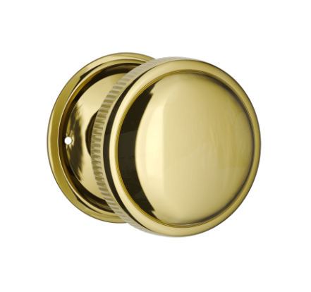 Small Milled Edged Mortice Knob – Round Rose - Polished Brass
