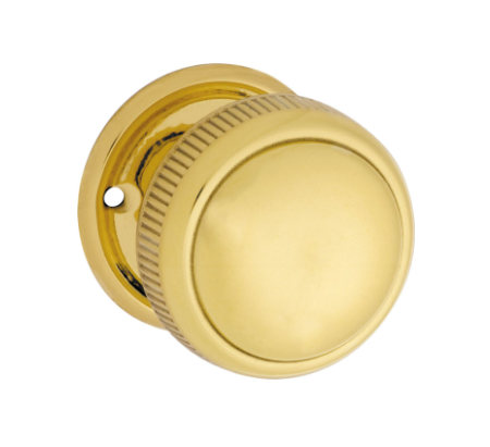 Large Milled Edged Mortice Knob – Round Rose - Polished Brass