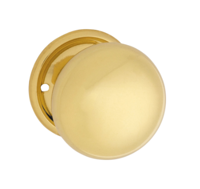 Plain Mortice Knob – Round Rose - Polished Brass