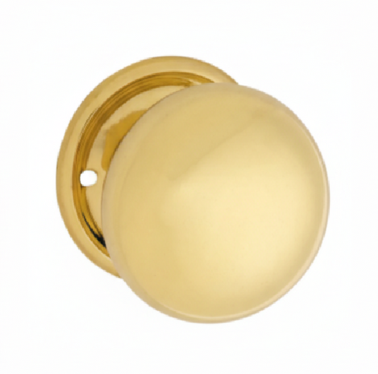 New Plain Mortice Knob - Rose Round Backplate - Polished Brass - Brand New Tile