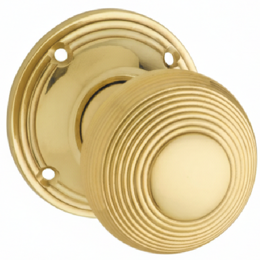 New Reed Mortice Knob - Rose Round Backplate - Polished Brass - Brand New Tile