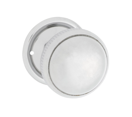 Small Milled Edged Mortice Knob – Round Rose - Chrome Plated