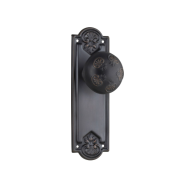 Nouveau Door Knob (Passage) – Long Backplate - Antique Copper