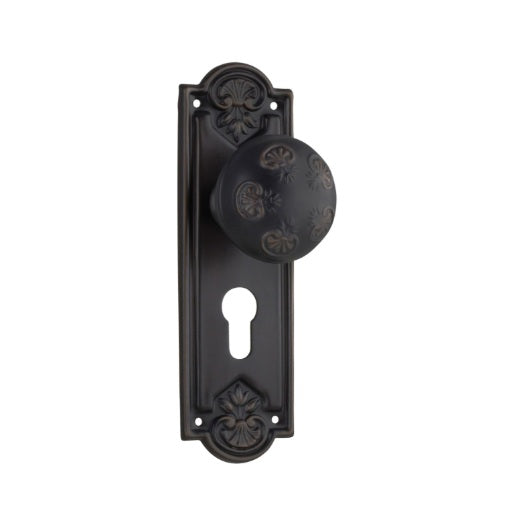 Nouveau Door Knob (Entrance) – Long Backplate - Antique Copper