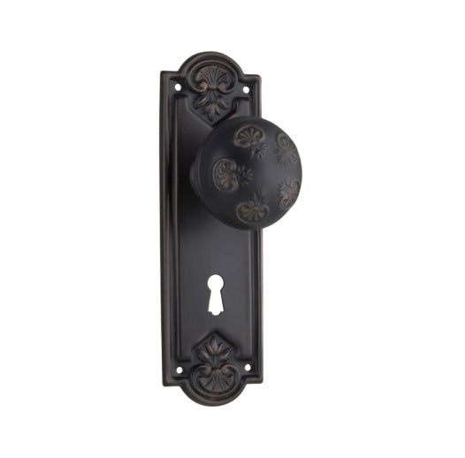 Nouveau Door Knob (Skeleton Key) – Long Backplate - Antique Copper
