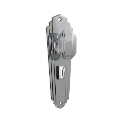 Elwood Art Deco Door Knob (Privacy) – Long Backplate - Chrome Plated