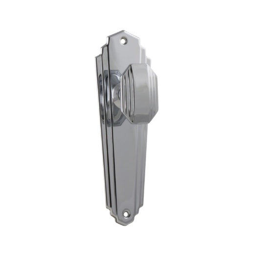 Elwood Art Deco Door Knob (Passage) – Long Backplate - Chrome Plated