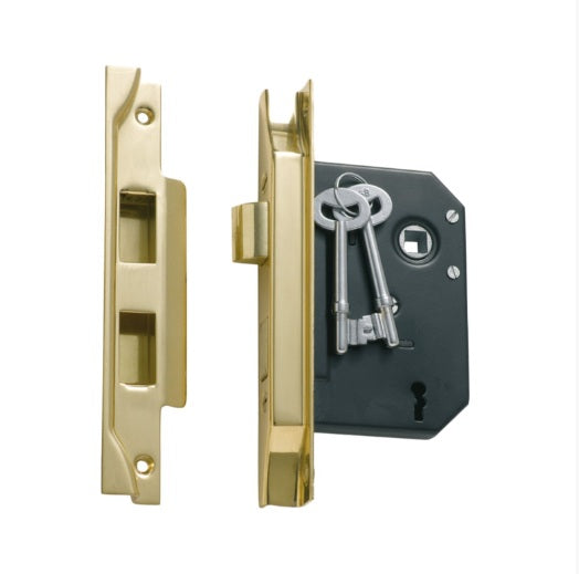 Rebated 3 Lever Mortice Lock – Backset 57mm - Polished Brass