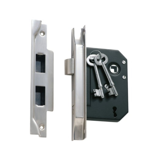Rebated 3 Lever Mortice Lock – Backset 57mm - Satin Chrome