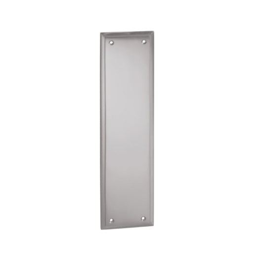 Tradco Milton 1276 solid brass push plate in a sleek Satin Chrome finish, 300mm x 75mm rectangular face-fix finger plate for doors.
