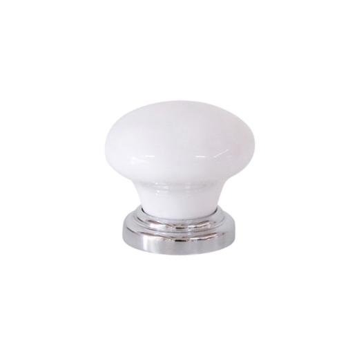 Porcelain Cupboard Knob – D32xP30mm - Chrome Plated