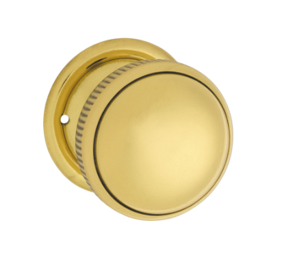Small Milled Edged Mortice Knob – Round Rose - Unlacquered Polished Brass