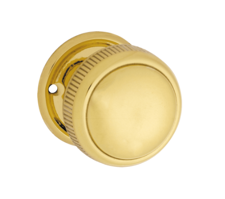 Large Milled Edged Mortice Knob – Round Rose - Unlacquered Polished Brass