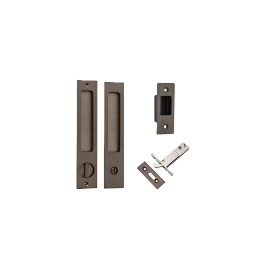 Rectangular Sliding Door Pull Privacy Kit with Privacy Turn - Signature Brass