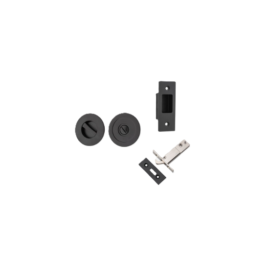 Round Sliding Door Pull Privacy Kit with Inbuilt Privacy Turn - Matt Black