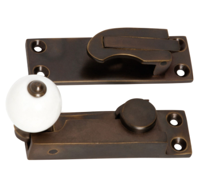 Porcelain Ball Sash Fastener - Antique Brass