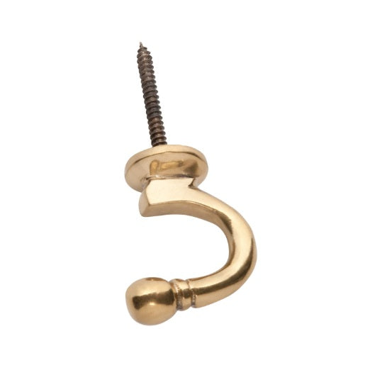 Standard Curtain Tie Back Hooks - Polished Brass