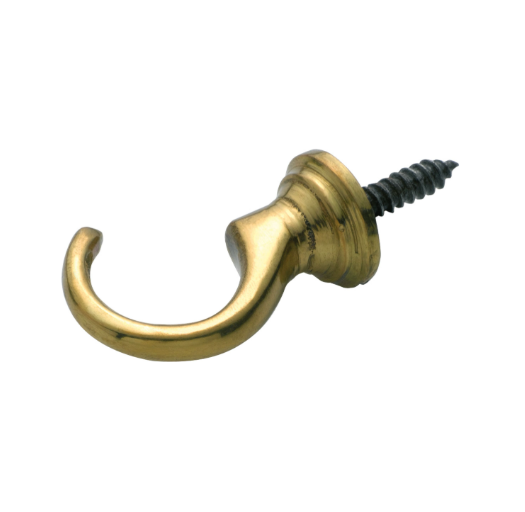 Standard Curtain Tie Back Hooks - 40mm - Polished Brass