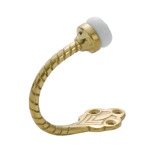 Porcelain Tip Rope Robe Hooks - Polished Brass