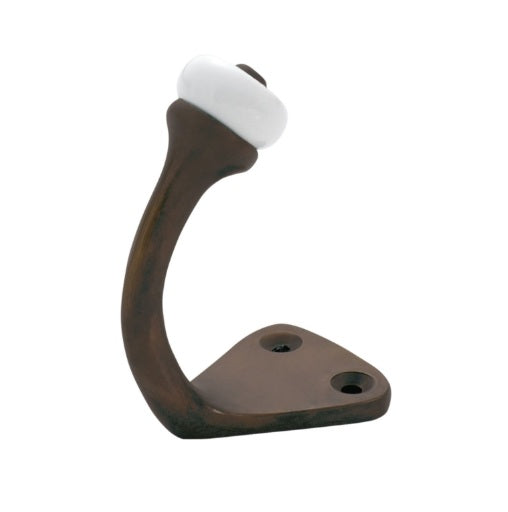 Porcelain Tip Robe Hooks - Antique Brass