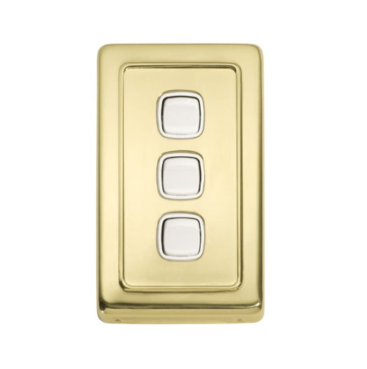 3 Gang Flat Plate Rocker Switches – W72mm - Polished Brass