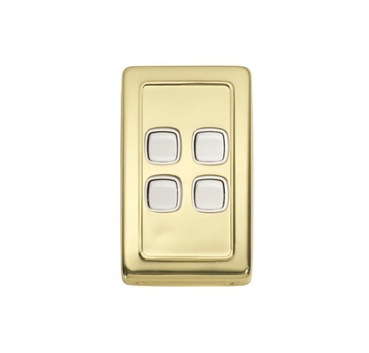 4 Gang Flat Plate Rocker Switches – W72mm - Polished Brass