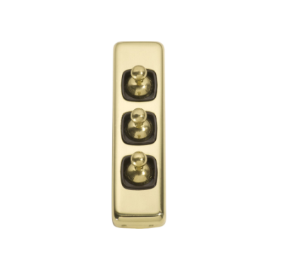 3 Gang Flat Plate Toggle Switches – W30mm - Polished Brass
