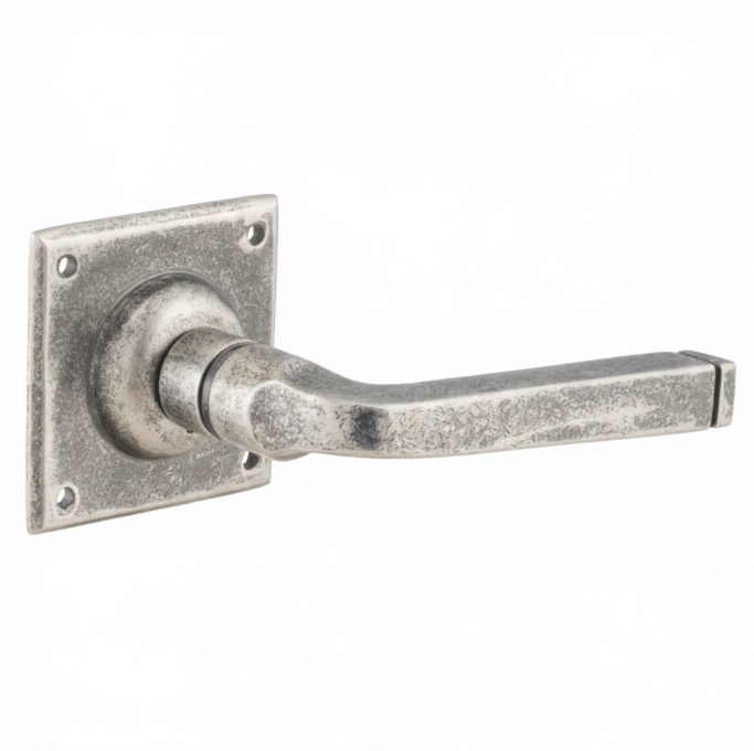 Menton Lever - Square Rose Backplate - Rumbled Nickel