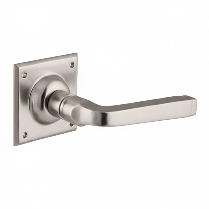 Menton Lever - Square Rose Backplate - Satin Nickel