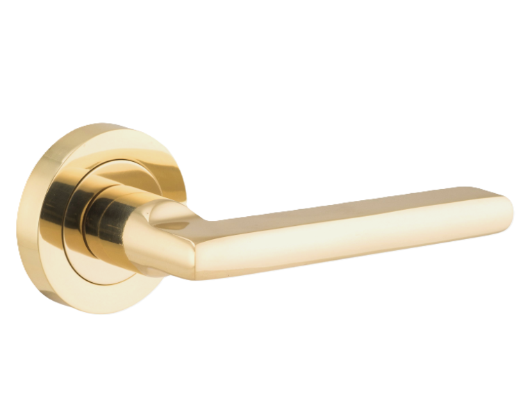 Baltimore Lever - Round Rose - Polished Brass
