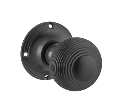 Reeded Mortice Knob – Round Rose - Matt Black
