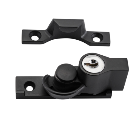 Key Operated Narrow Locking Sash Fastener - Matt Black