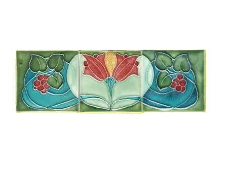 Tubeline Hearth Tiles - Set of 3 - 3GREPOR - Original Vintage Salvage Tile