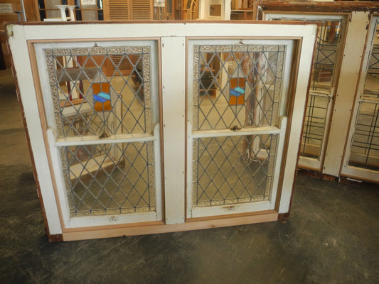 Double Double Hung Tudor Style Leadlight Window - Original Vintage Salvage Window