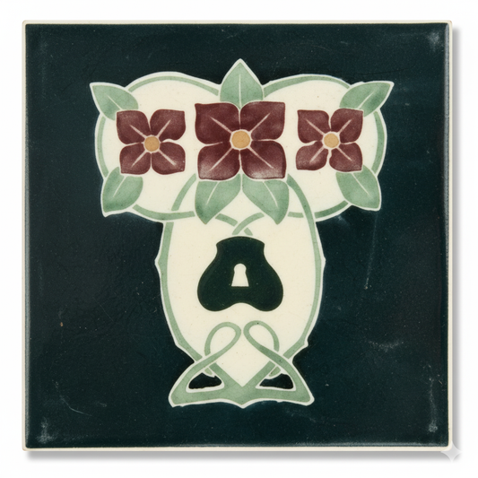 3 Mauve Flowers on Black Background - Porteous Fireplace Tiles Sydney