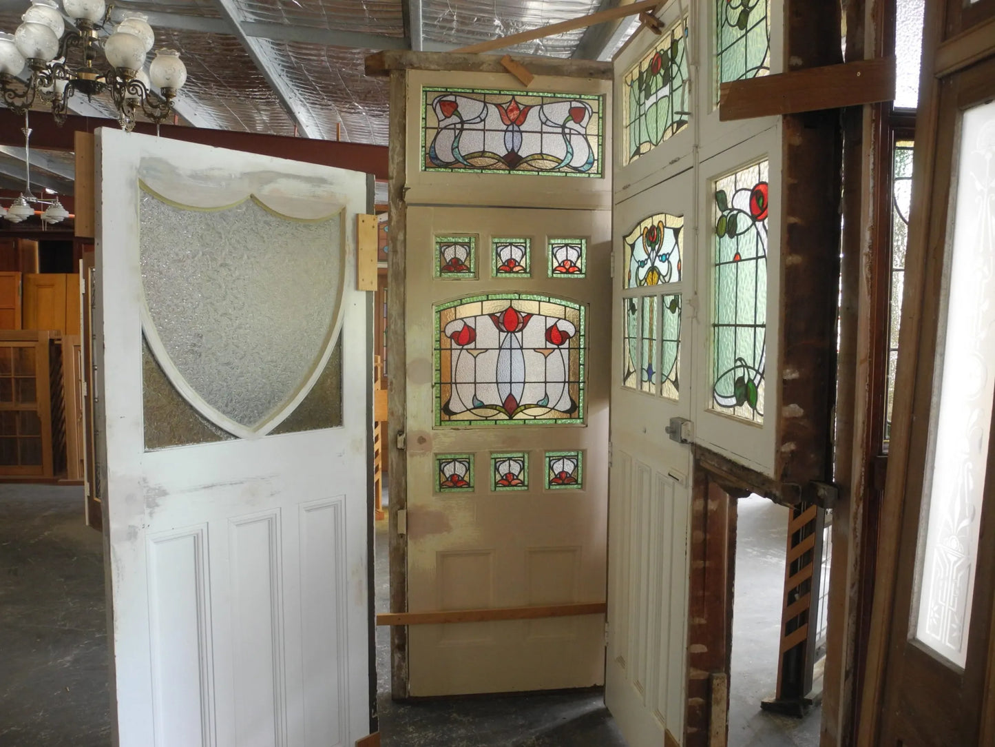 Federation Leadlight Front Door in Frame With Fanlight Door