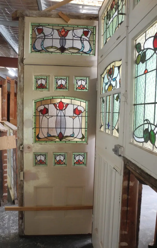 Federation Leadlight Front Door in Frame With Fanlight Door