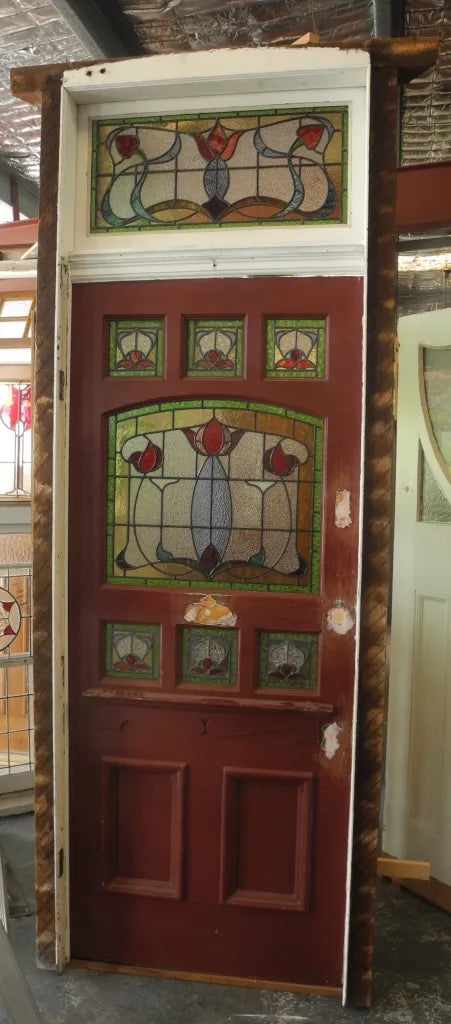 Federation Leadlight Front Door in Frame With Fanlight Door