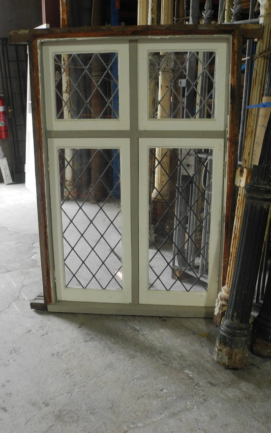 Gothic Double Casement Leadlight Window with Fixed Fan Lights - Original Vintage Salvage Window