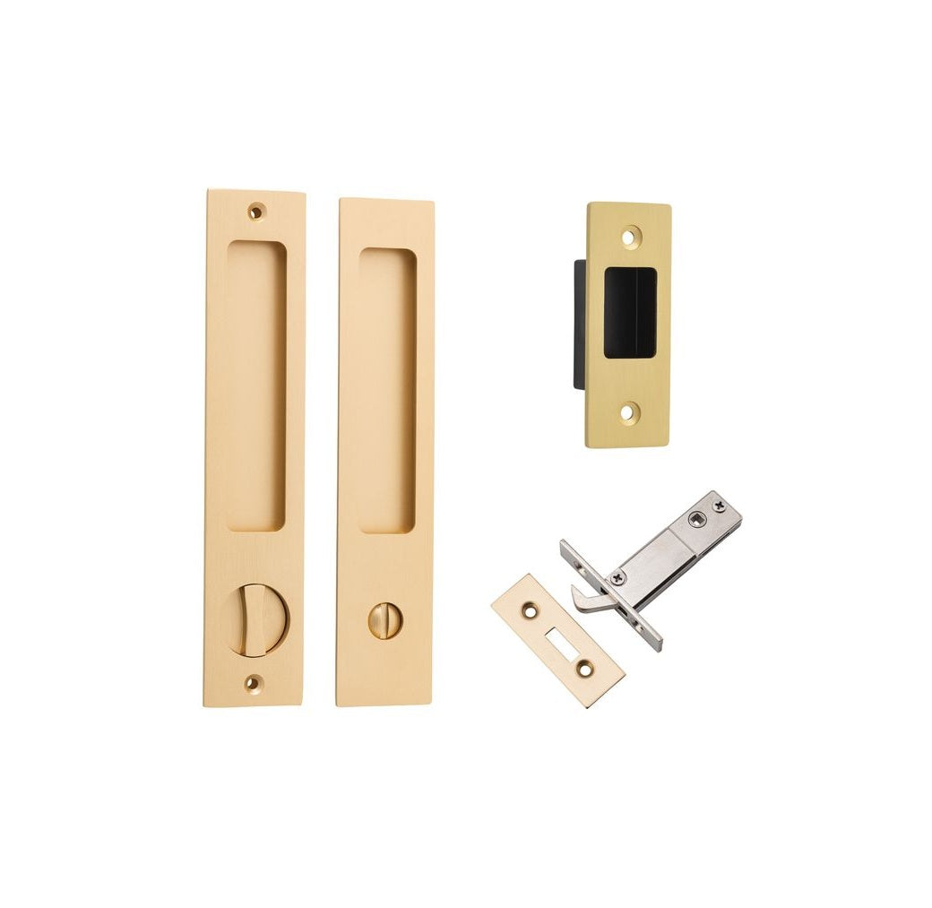Rectangular Sliding Door Pull Privacy Kit with Privacy Turn - Brushed Brass