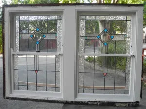 Set of 1920s Double Double Hung Leadlight Windows - Original Vintage Salvage Window