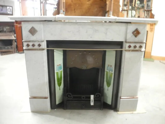 007 Restored Carrara Marble Mantle with Diamond Trim
