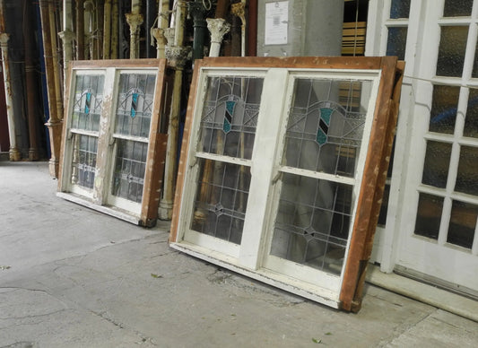 Pair Double Double Hung Leadlight Windows - Original Vintage Salvage Window