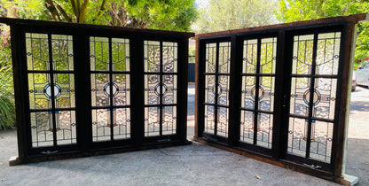 Pair of Triple Casement Leadlight Windows with Colonial Style Glazing Bars