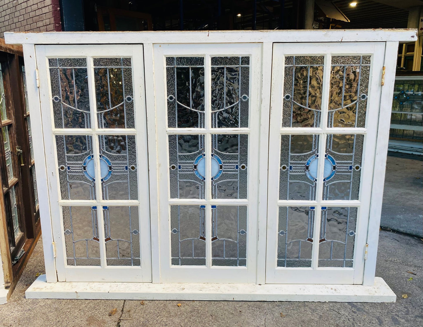 Pair of Triple Casement Leadlight Windows with Colonial Style Glazing Bars