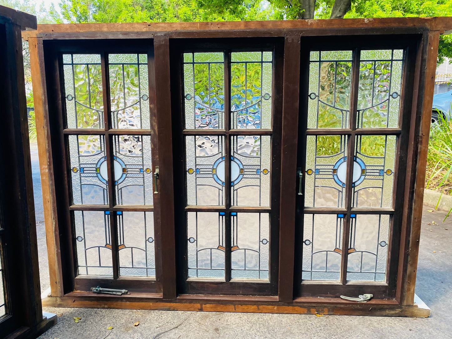 Pair of Triple Casement Leadlight Windows with Colonial Style Glazing Bars
