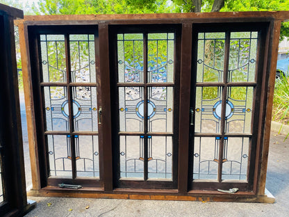 Pair of Triple Casement Leadlight Windows with Colonial Style Glazing Bars