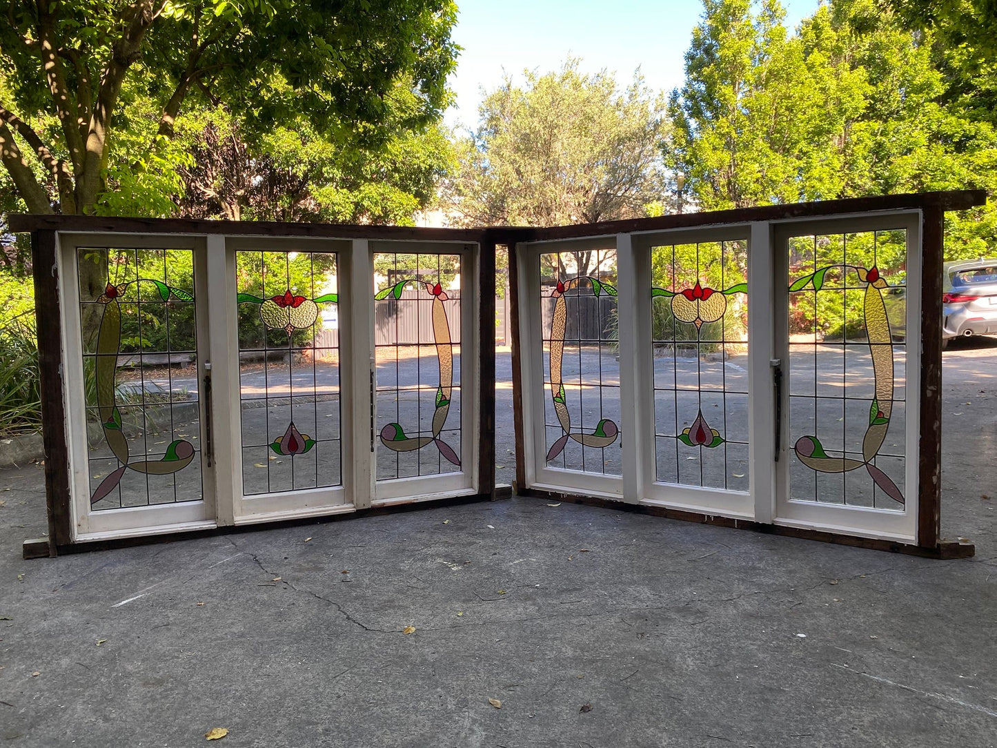 Pair of Triple Casement Leadlight Windows