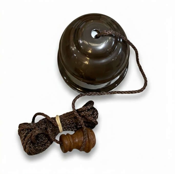 Vintage Style Bronze Ceiling Pull Cord Switch with Brown Cord